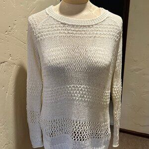 360 SWEATER Ivory White Linen Blend Knit Sweater Sz S